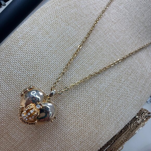 Juicy Couture Gold Heart Locket Necklace With Crown & Rhinestones 18" Chain - Picture 7 of 11